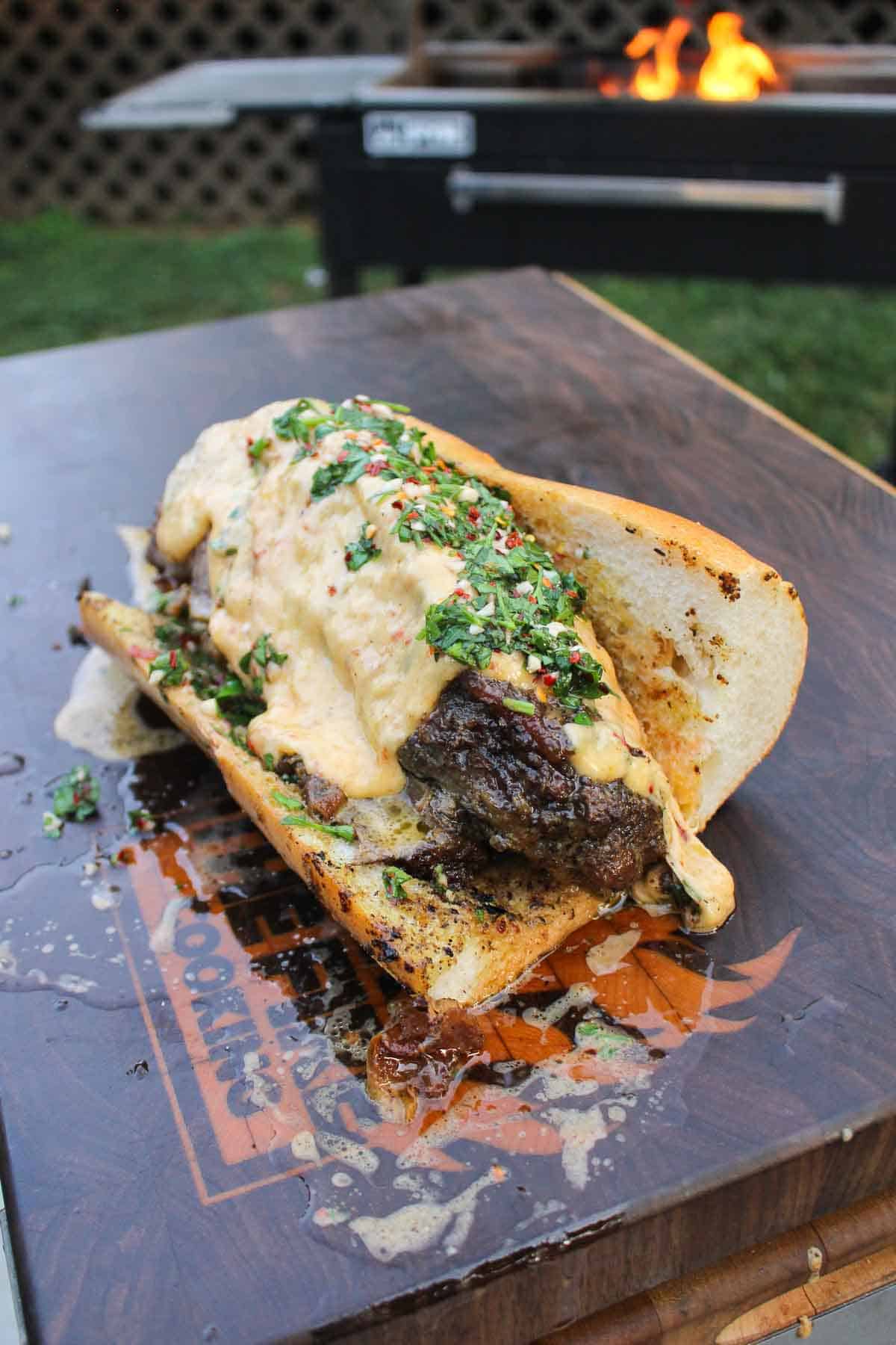 The Beef Rib Sandwich is a masterpiece cooked over an open flame. 