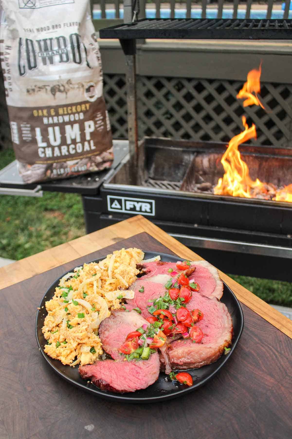 The Brazilian Style Picanha steak has a thick fat cap, which renders out and leaves the meat tender, juicy, and flavorful.