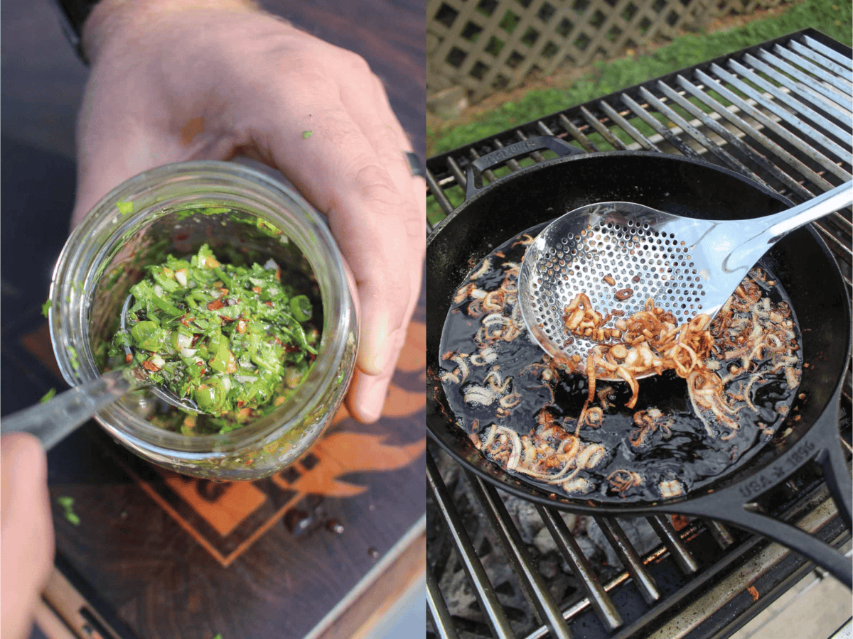 Smoked chimichurri and fried shallots