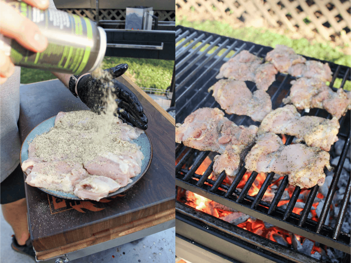 The chicken is seasoned before hitting the FYR Grill.