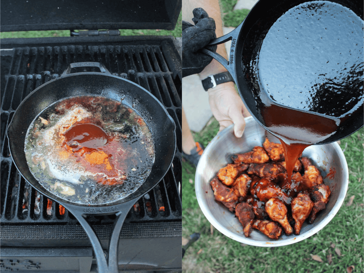 The cooked wings are drenched in the maple whisky barbecue sauce, making them extra addictive.