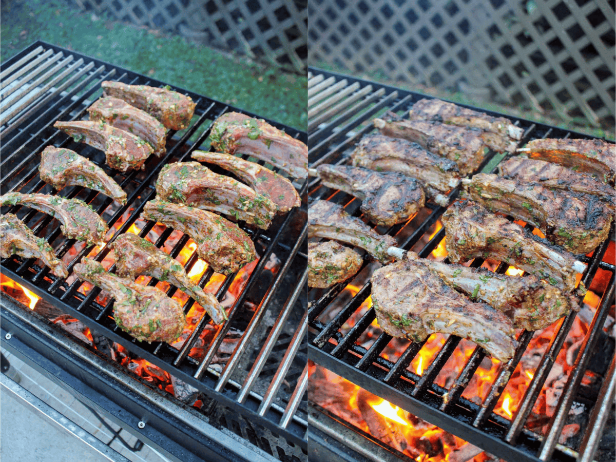 Lamb chops are cooked on a super high-heat grill - about 400 degrees F to get the perfect sear.