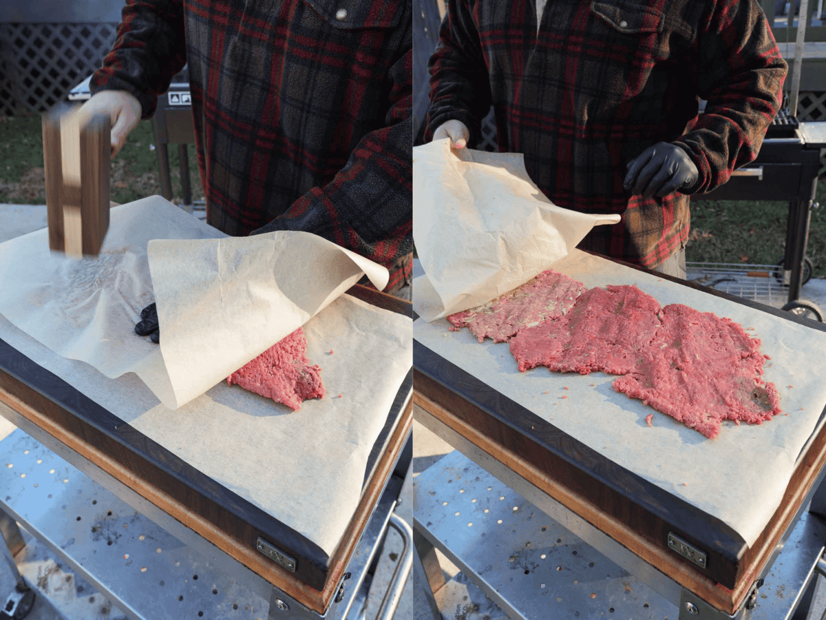 The cube steak is prepped with a mallet, making sure it's thin enough to fry up quickly.