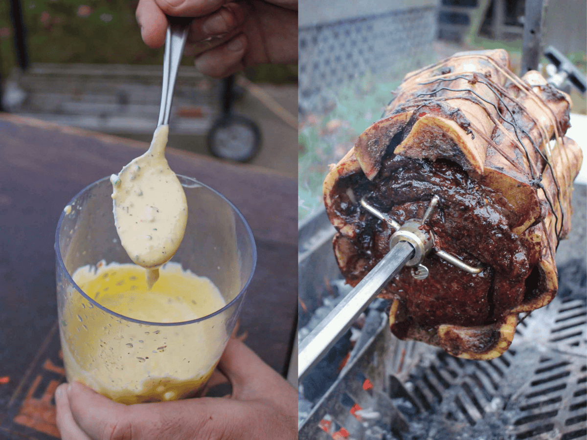 The prime rib is roasted over the rotisserie of the FYR Grill for maximum tenderness. A creamy aioli sauce is the perfect complement.