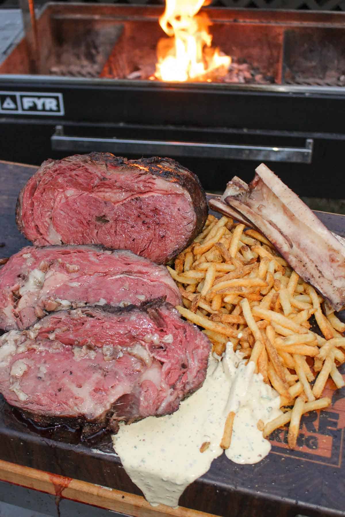 The roast beef recipe is complete and served with a side of crispy French fries for the full French bistro experience.