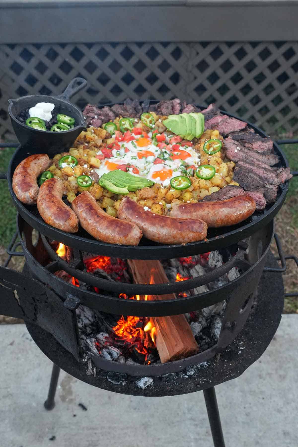 A max huevos rancheros breakfast skillet on the grill