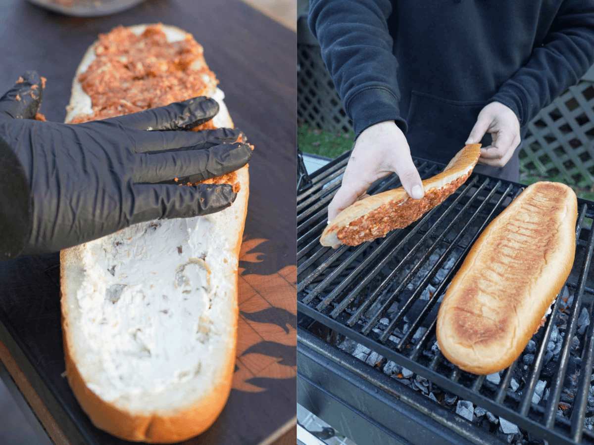 The loaf is hollowed out by hand and filed with the savory chorizo sausage mixture.