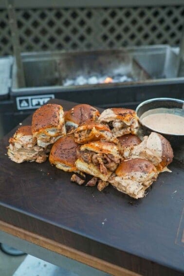 Hot Honey Ranch Sliders are laid out on the table, ready to enjoy!