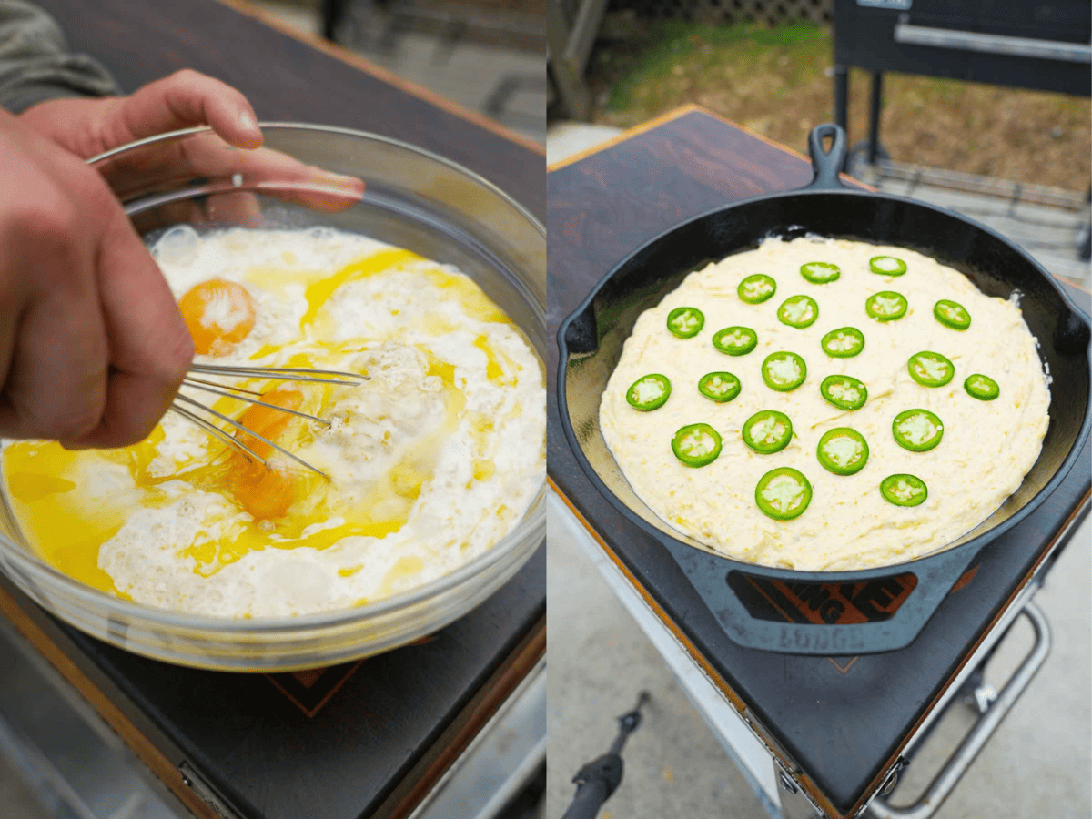 The jalapeno corn bread is easy to make on the grill when you have a cast iron pan ready to go. 