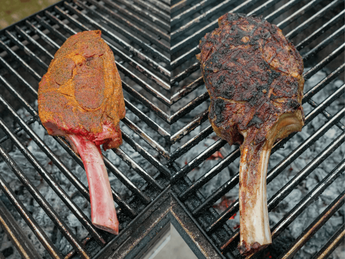 The bone-in steaks are grilled to perfection over a high heat for the perfect sear. 