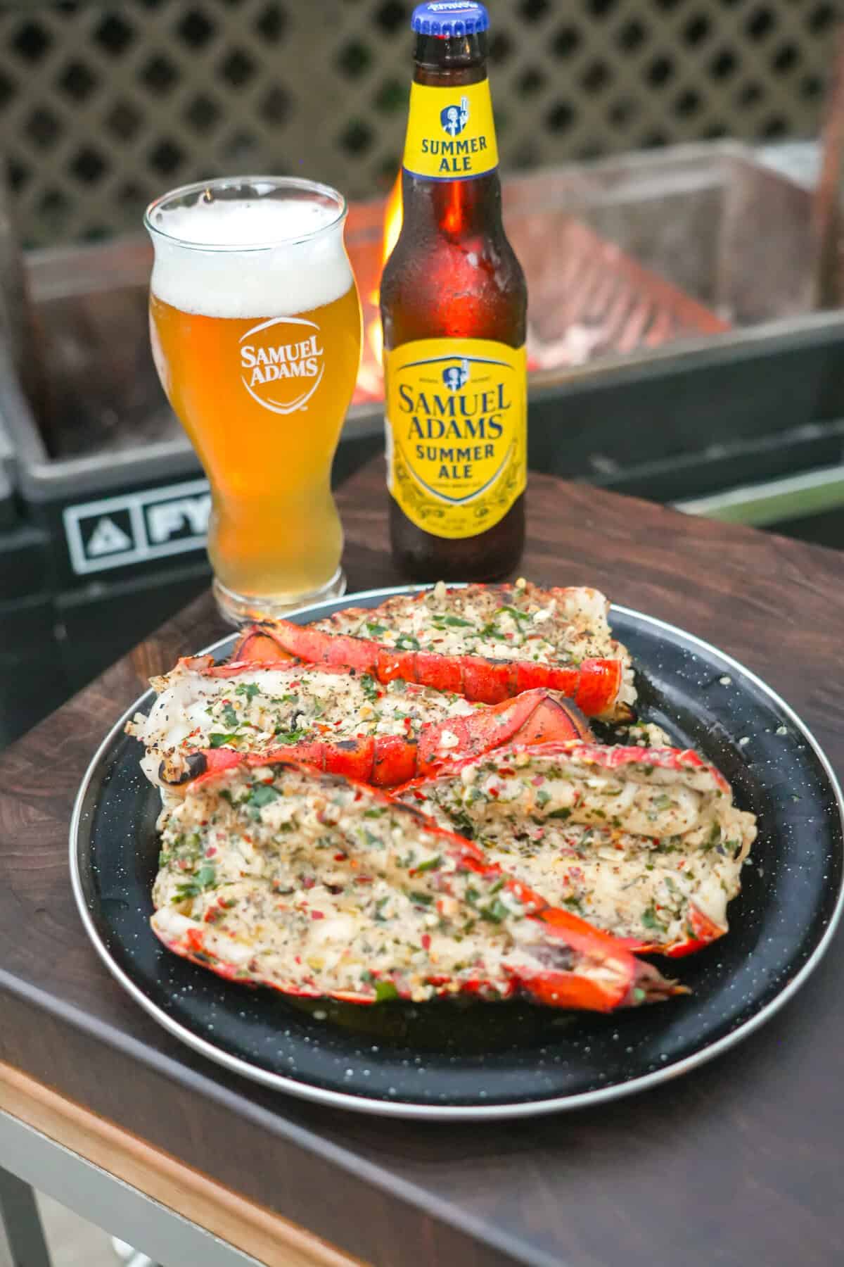 Grilled Lobster Tails with Beer Butter is what's for dinner tonight with a Samuel Adams Summer Ale, it's perfection.