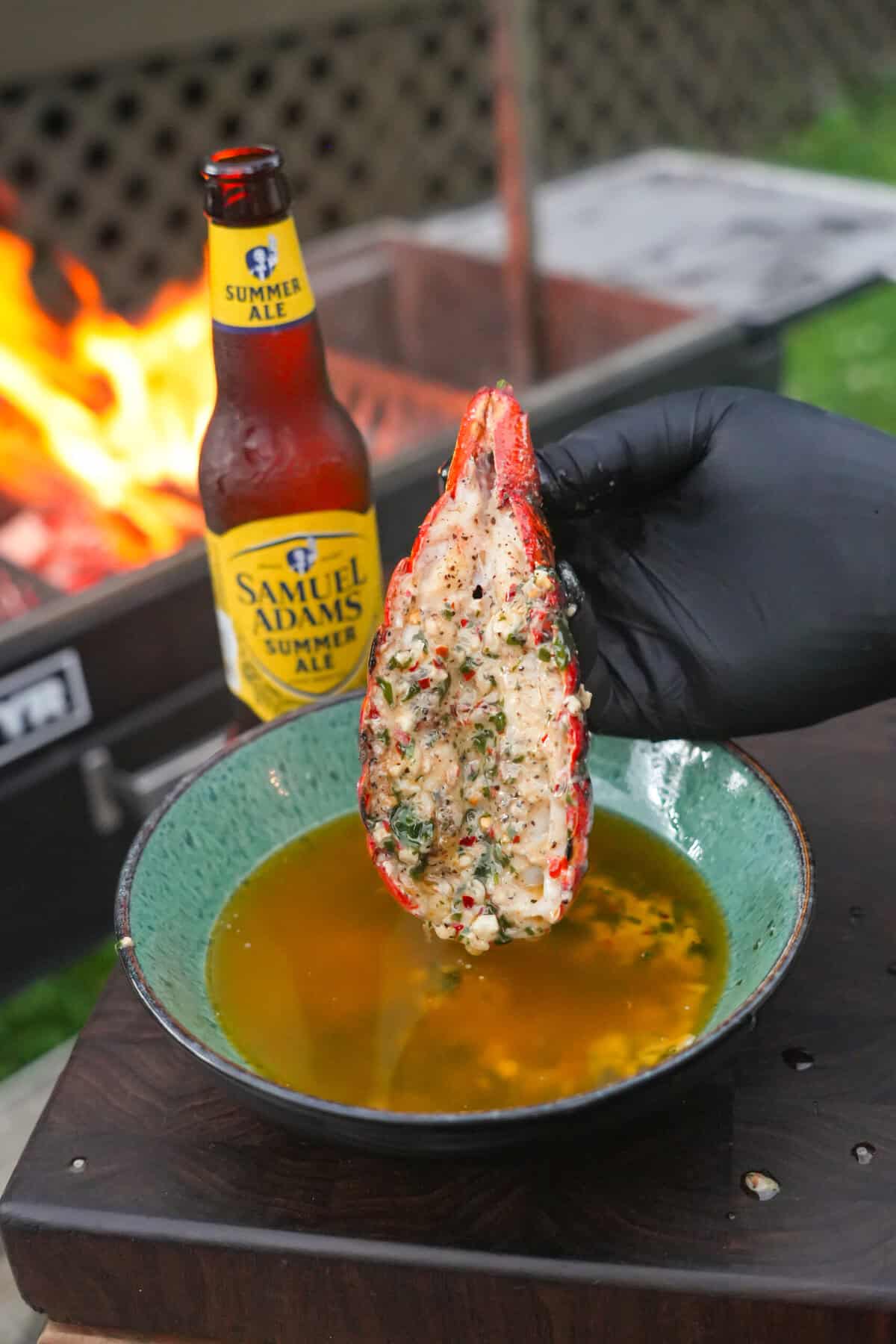 The lobster tail is dipped in the beer butter and it's pure heaven.