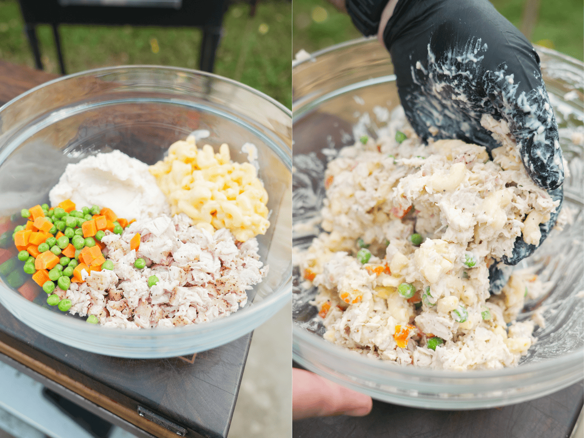 The Thanksgiving Onion Ring stuffing is created with holiday leftovers.