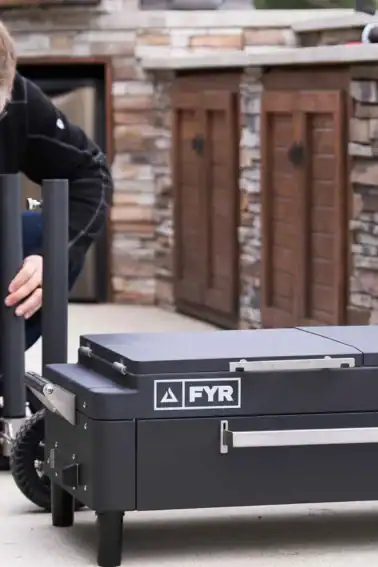 Derek gets ready to assemble the FYR Grill, the portable, versatile, and solid grill created by chefs for backyard cooks.