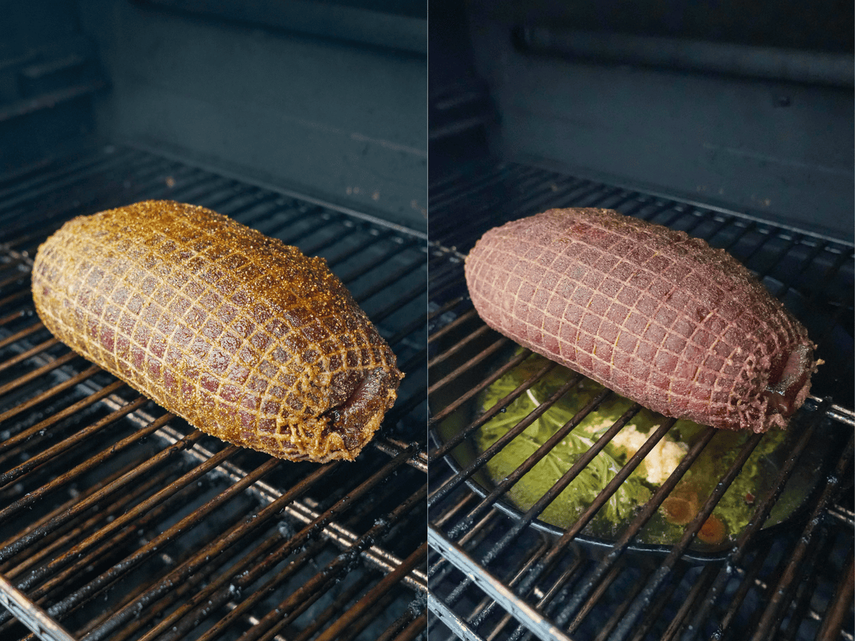 The venison is placed on the smoker where it will cook low and slow for about 2 hours.