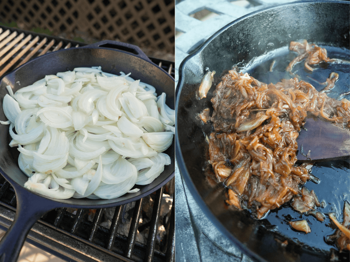 The raw and caramelized onions.