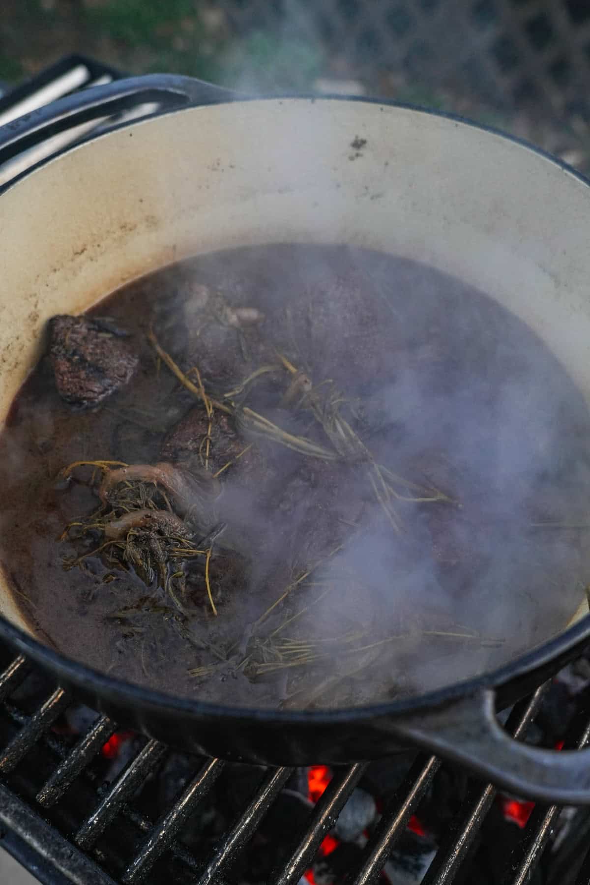 The braised beef on the fyr grill.