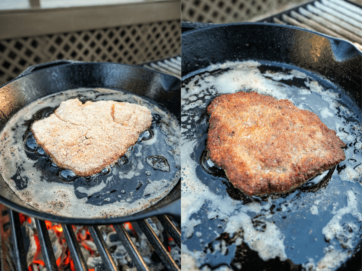 The breaded steaks are cooked in olive oil for that authentic Italian flavor.
