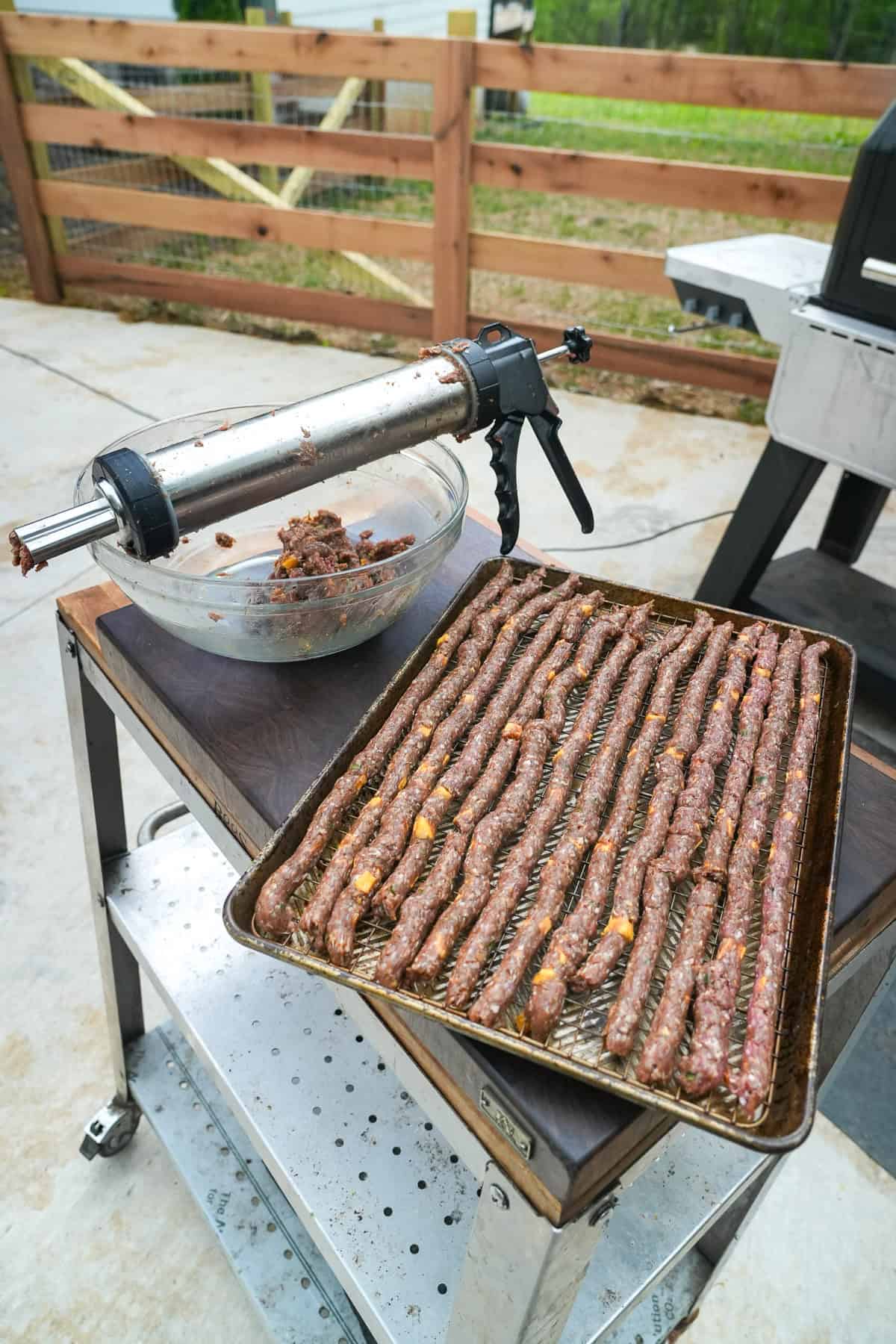 Jerky sticks ready for smoking