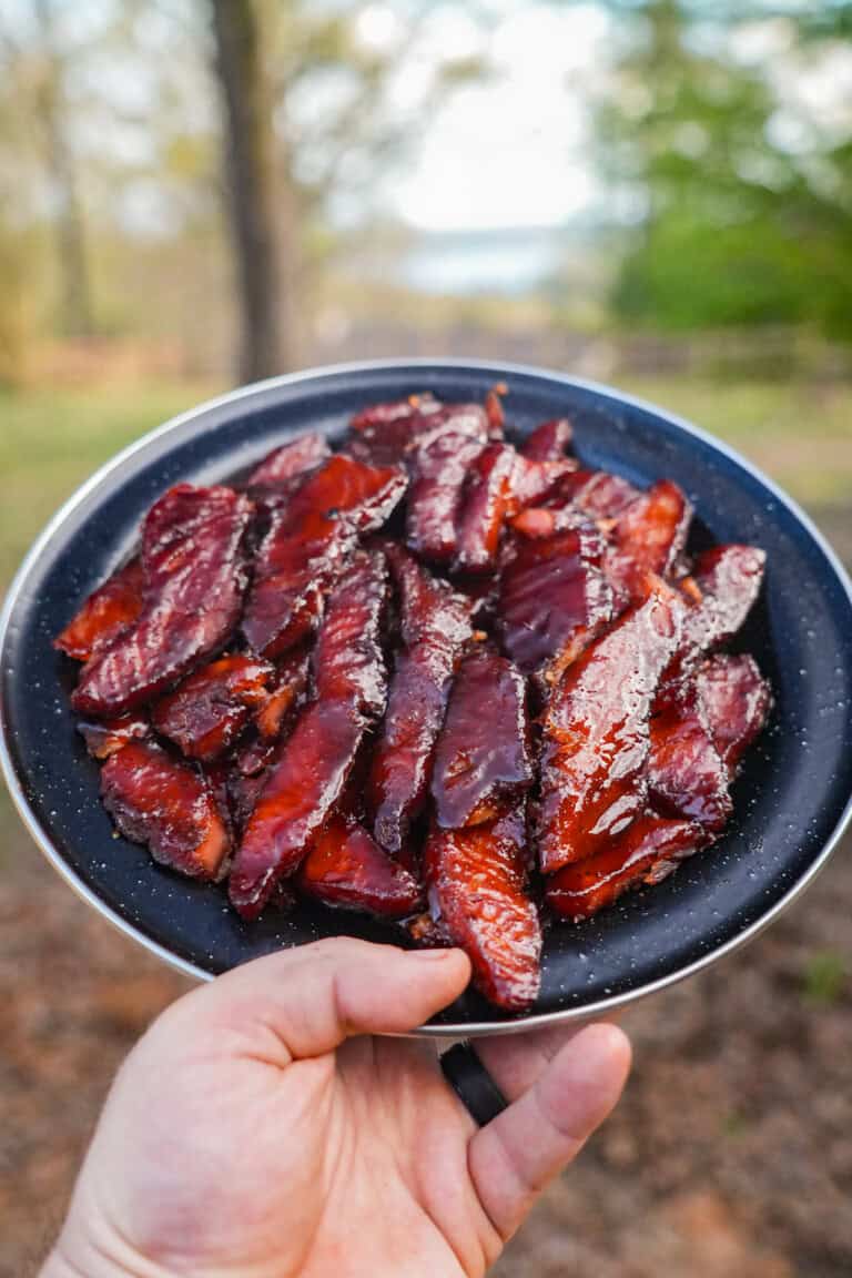 The smoked salmon jerky is ready to devour.