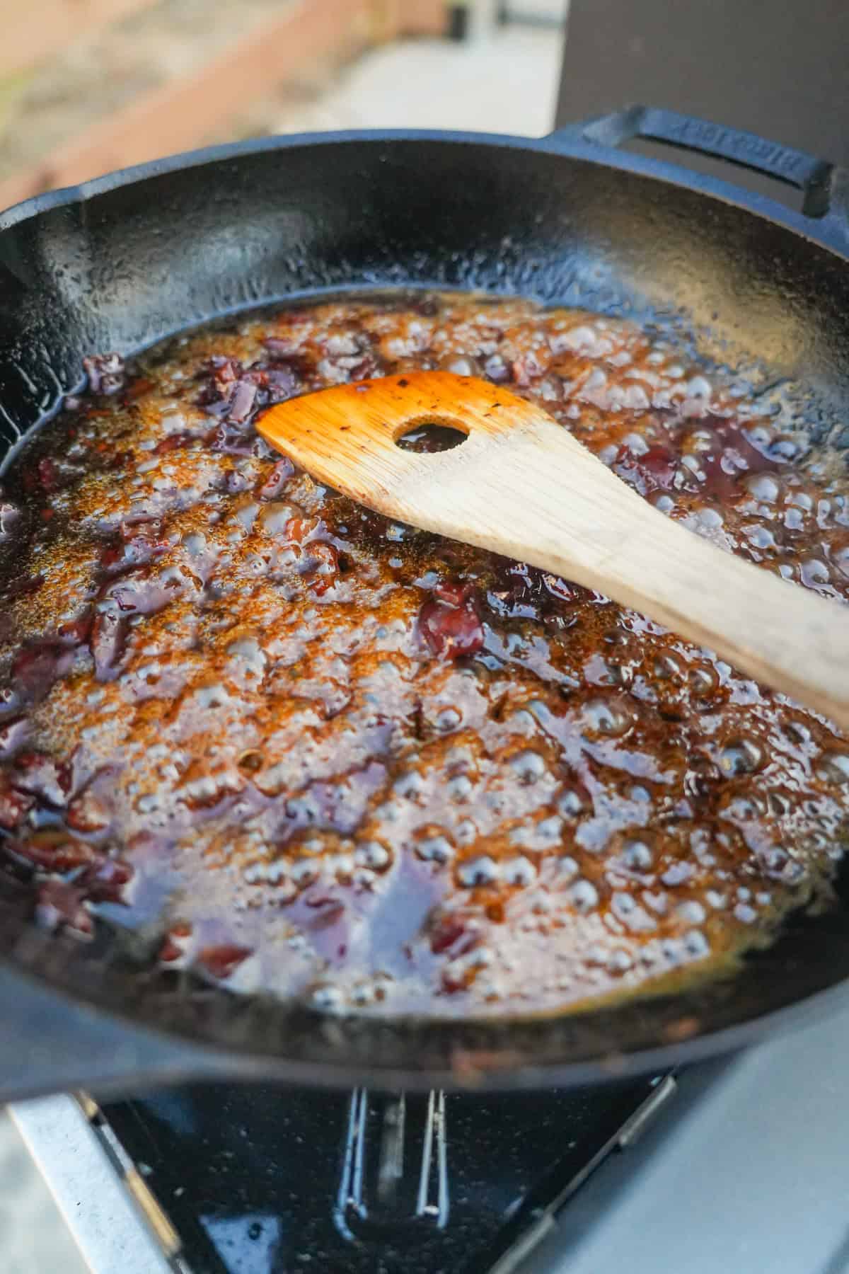 The Whiskey Jam comes together in the cast iron pan.