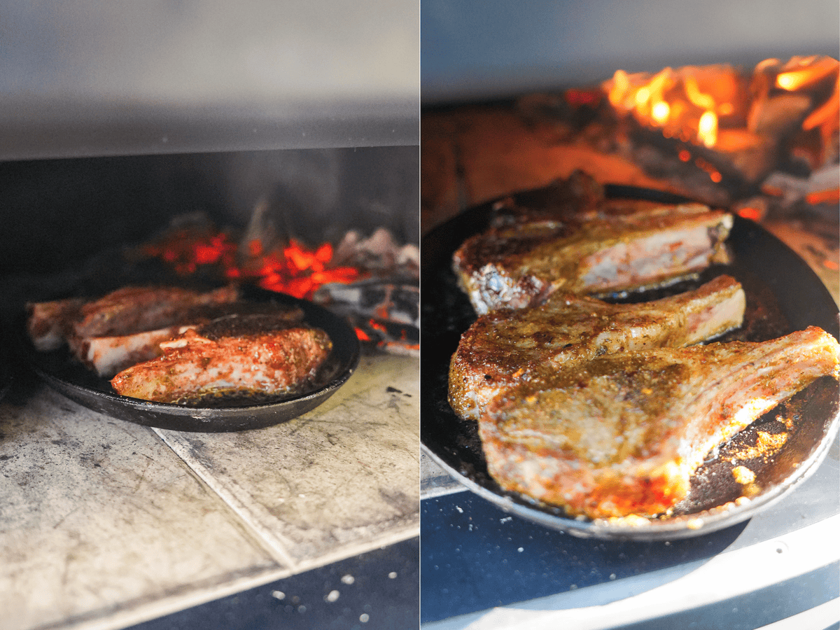 Cooking progress shots in the pizza oven