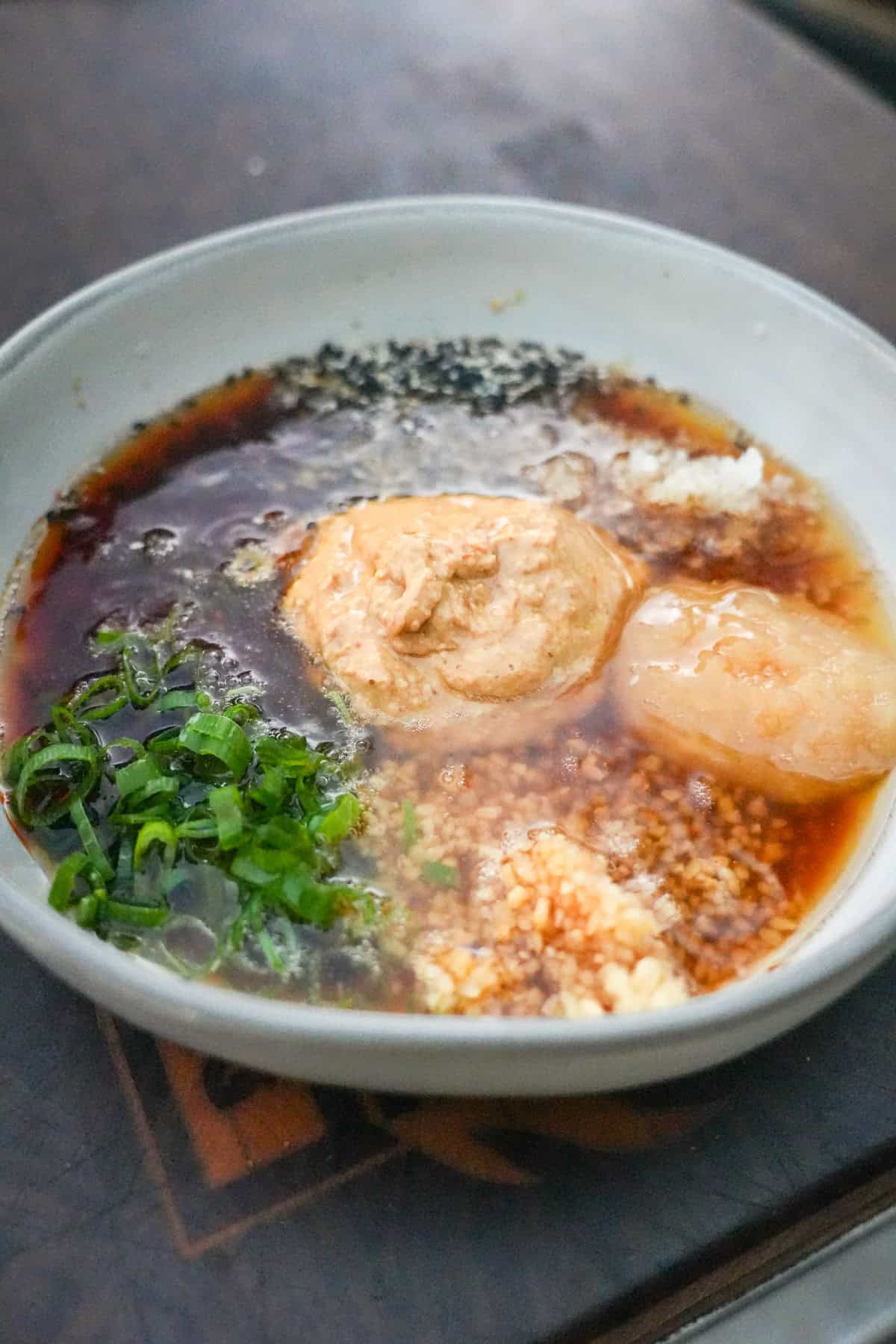 The ramen broth gets thicker and richer with peanut butter.