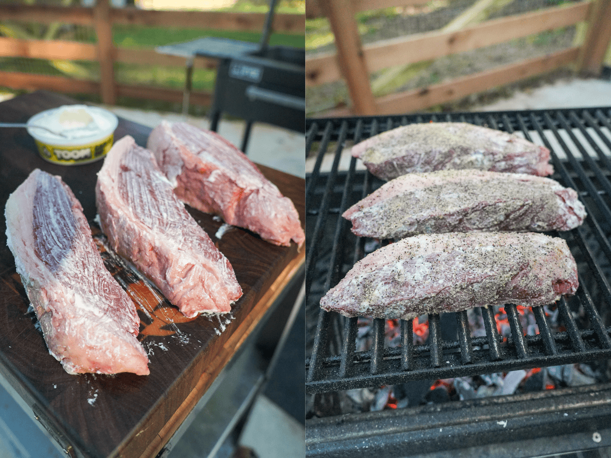 These steaks are seasoned with a garlic sauce made with Toom Garlic Dip.