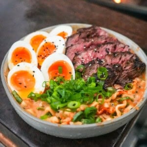 Peanut butter ramen with steak and chili oil is the perfect dish for easy weeknight dinners.