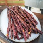 A plate of finished Texas Twinkie beef sticks