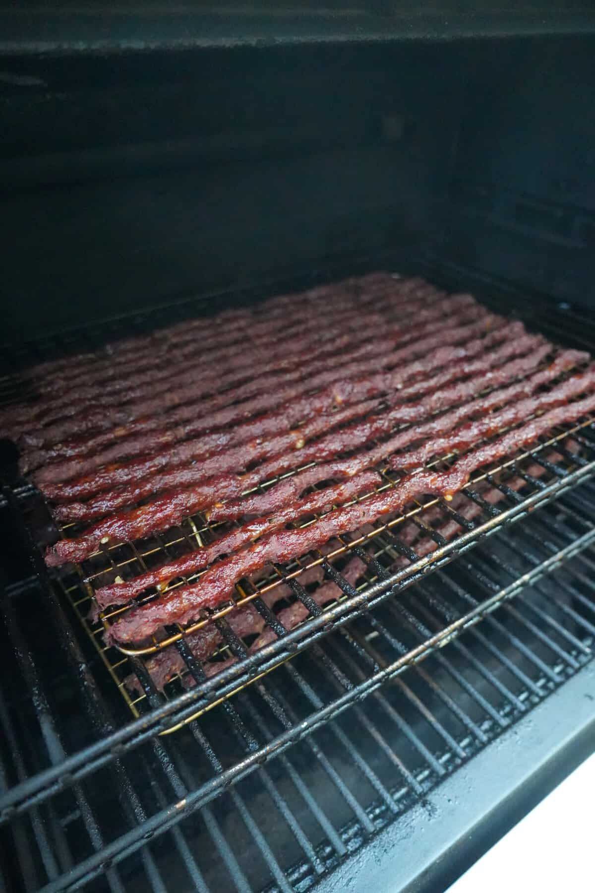 Finished Beef Sticks on the Smoker
