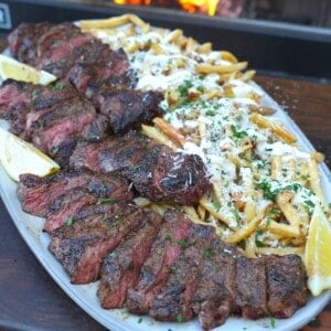 The finished steak and truffle fries dish is an epic meal waiting to be devoured.