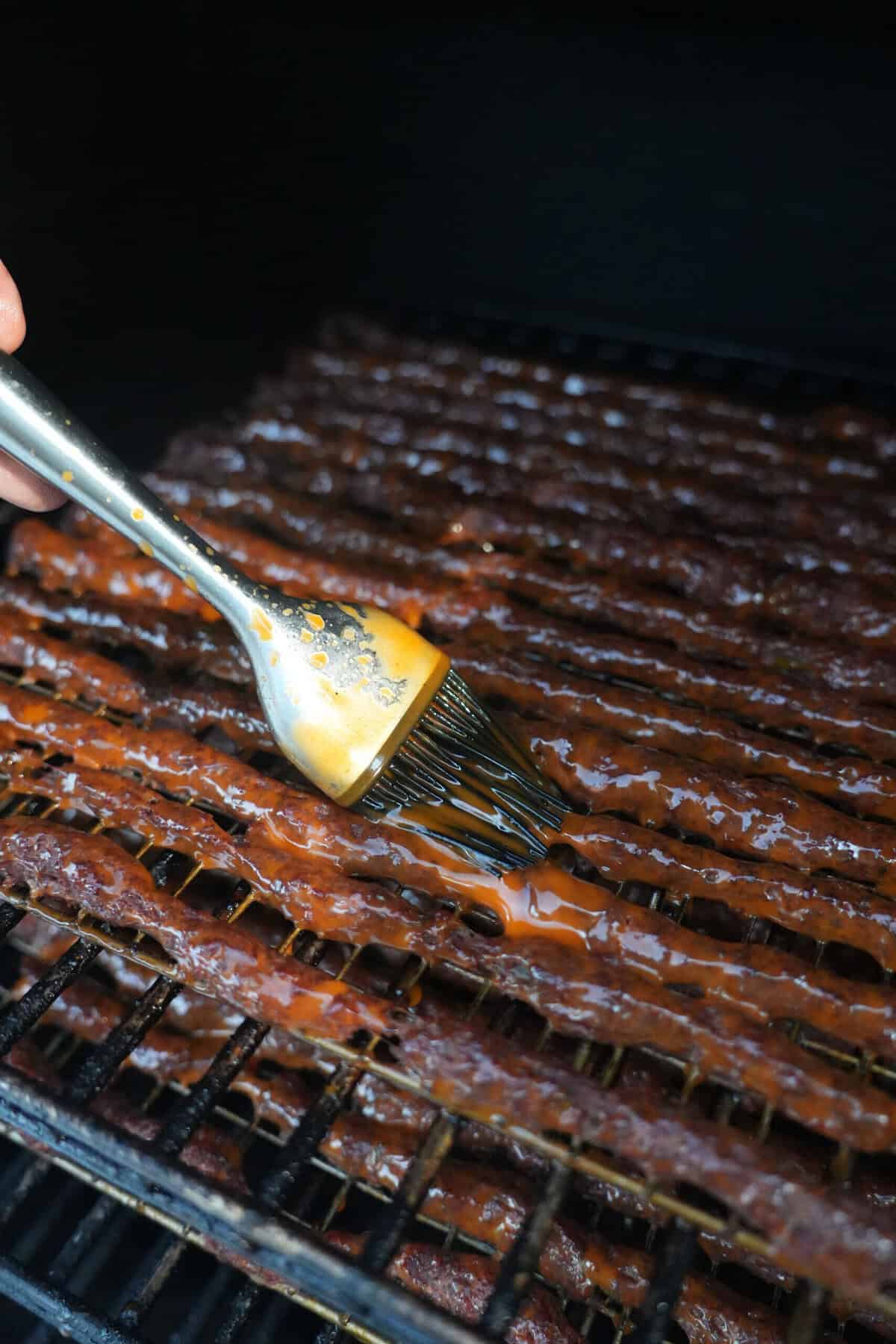 Glazing the Beef Sticks