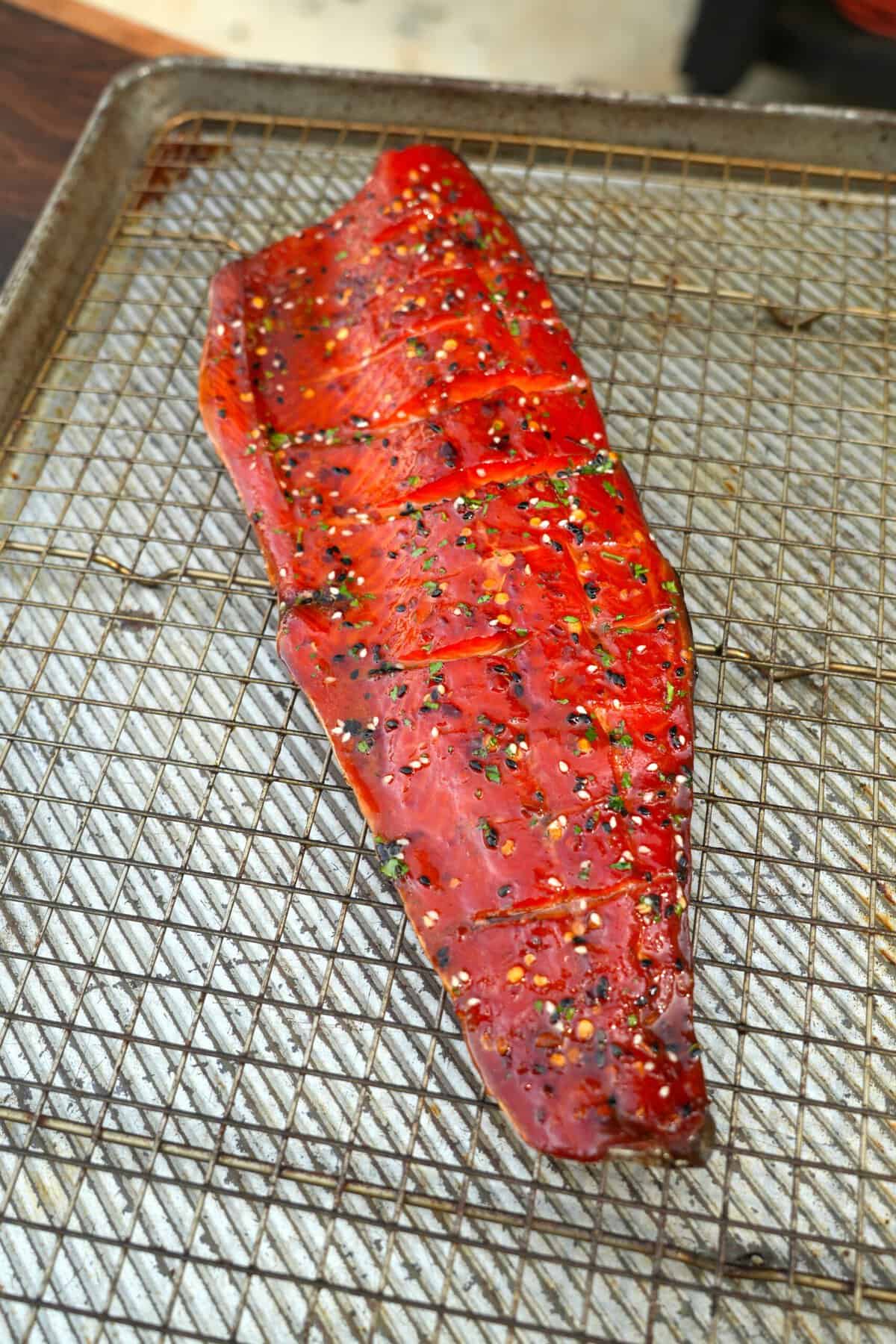 The finished Candied Salmon laid out and ready to eat.