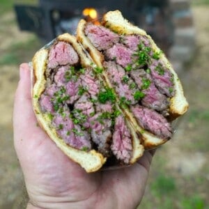 The Japanese Steak Sandwich is a masterpiece when sliced in half.