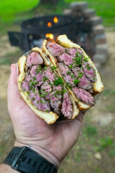 The Japanese Steak Sandwich is a masterpiece when sliced in half.