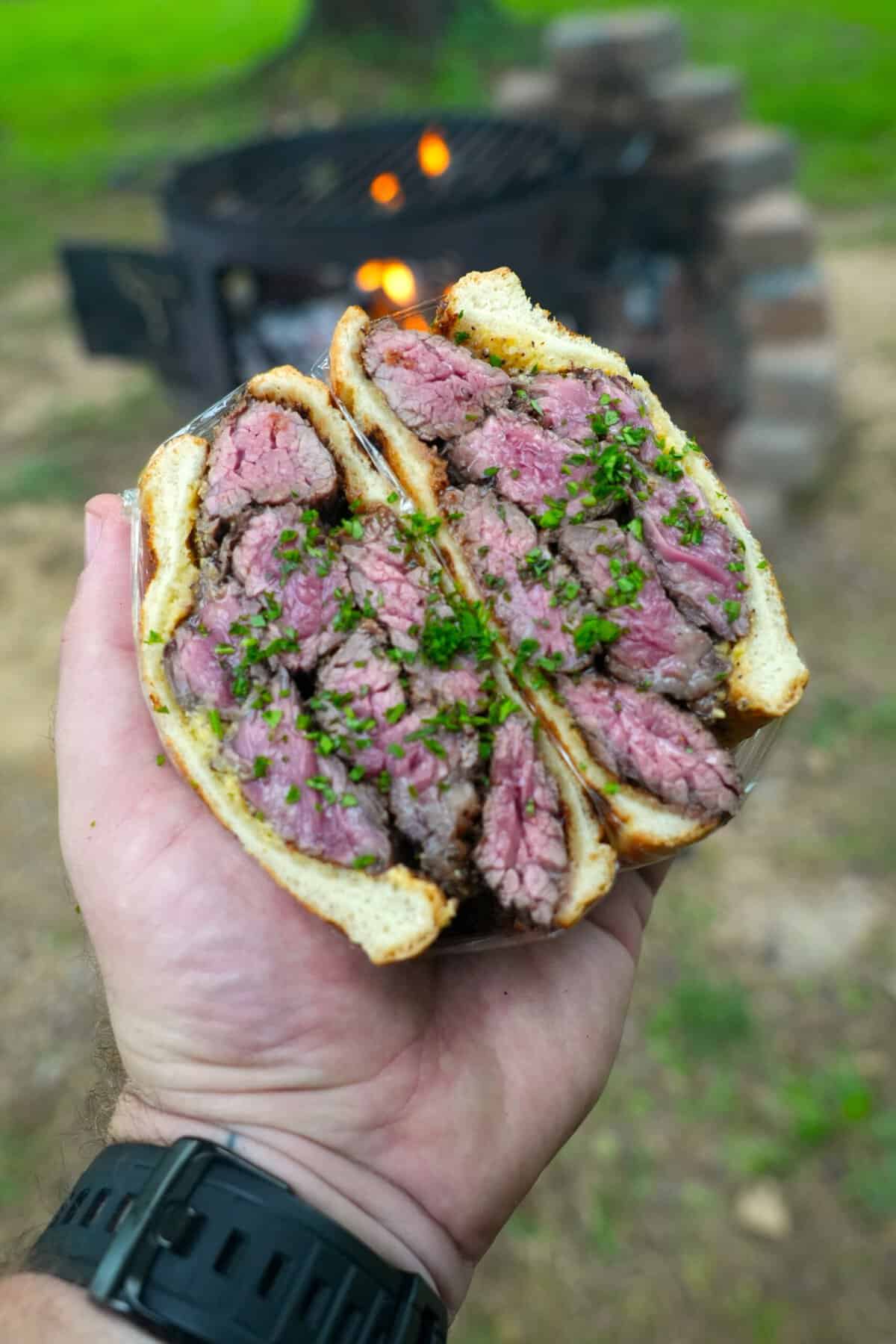 The Japanese Steak Sandwich is a masterpiece when sliced in half. 