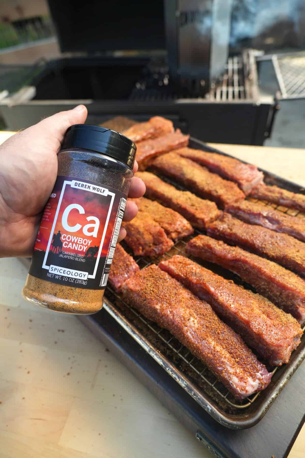 Dill Pickle Smoked Ribs start with the best seasoning, Cowboy Candy.